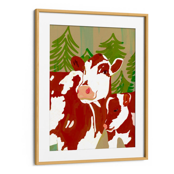 COW & CALF WOODLAND EMBRACE , ANIMAL PAINTINGS