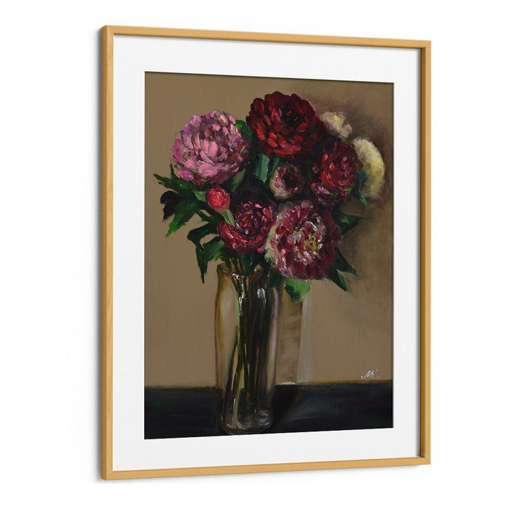 DARK RED PEONIES IN GLASS VASE