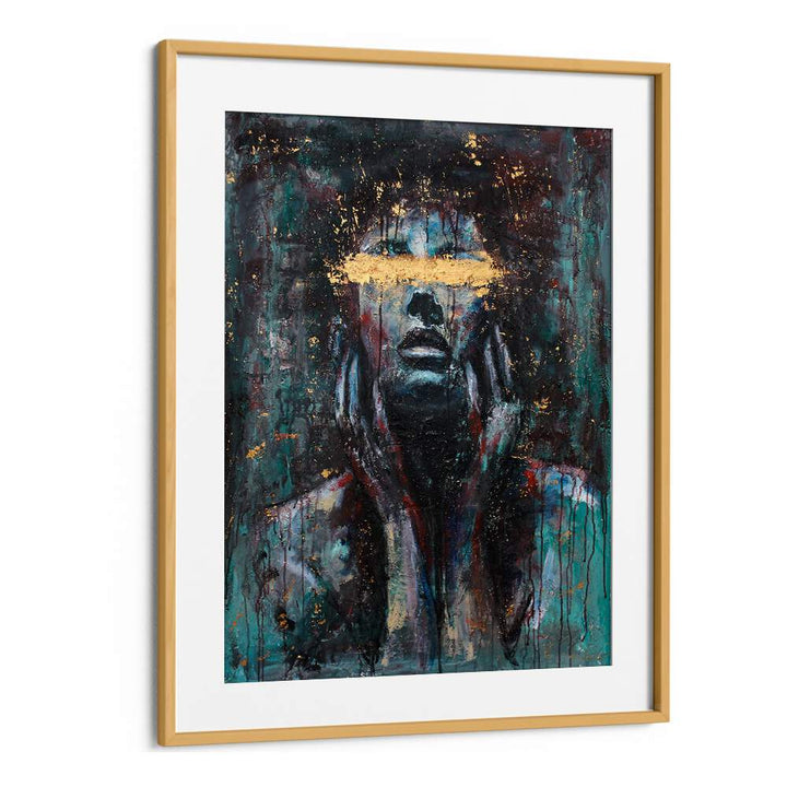 Striking ENLIGHTENED, PORTRAITS artwork featuring a dramatic figure with gold accents, perfect for modern decor.