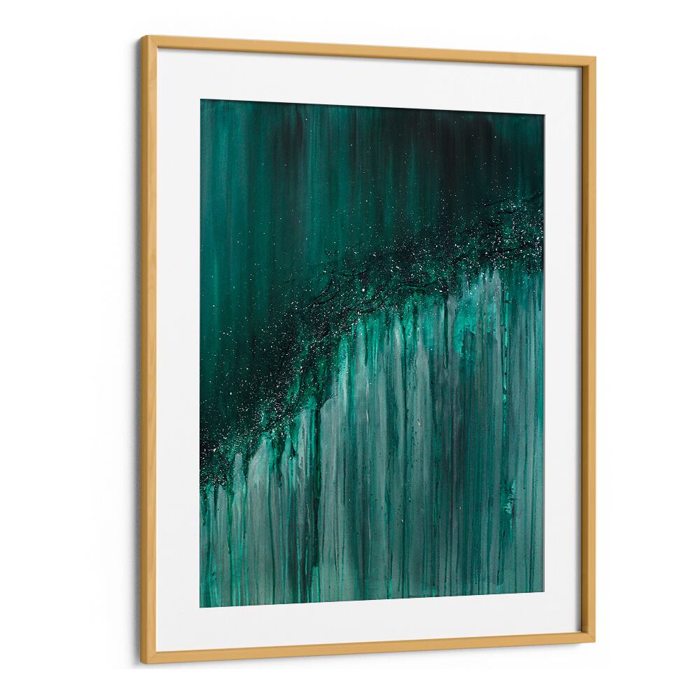 Elegant abstract painting titled "SERENITY MEETS CHAOS, ABSTRACT PAINTINGS" showcasing tranquil green hues and dynamic textures.