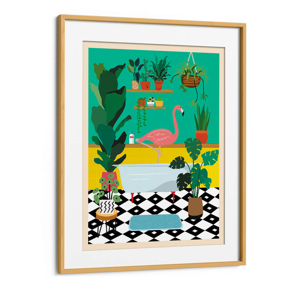 FLAMINGO BATH TIME , BATHROOM ART PRINTS
