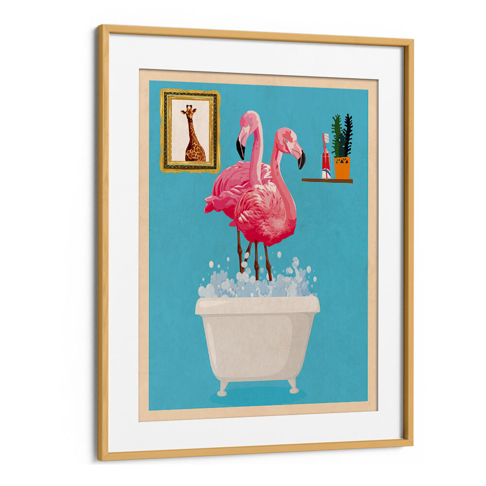FLAMINGOS IN BATH , BATHROOM ART PRINTS