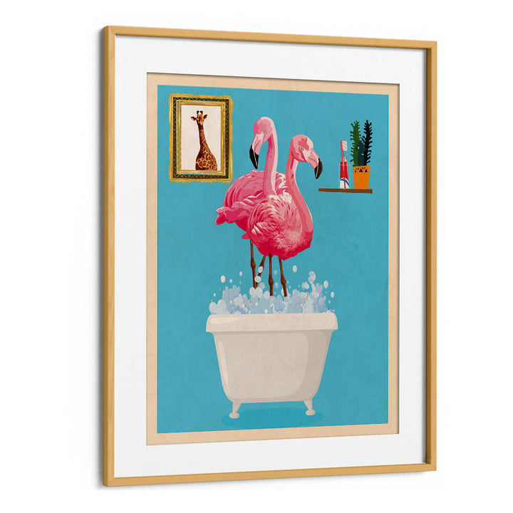 FLAMINGOS IN BATH , BATHROOM ART PRINTS