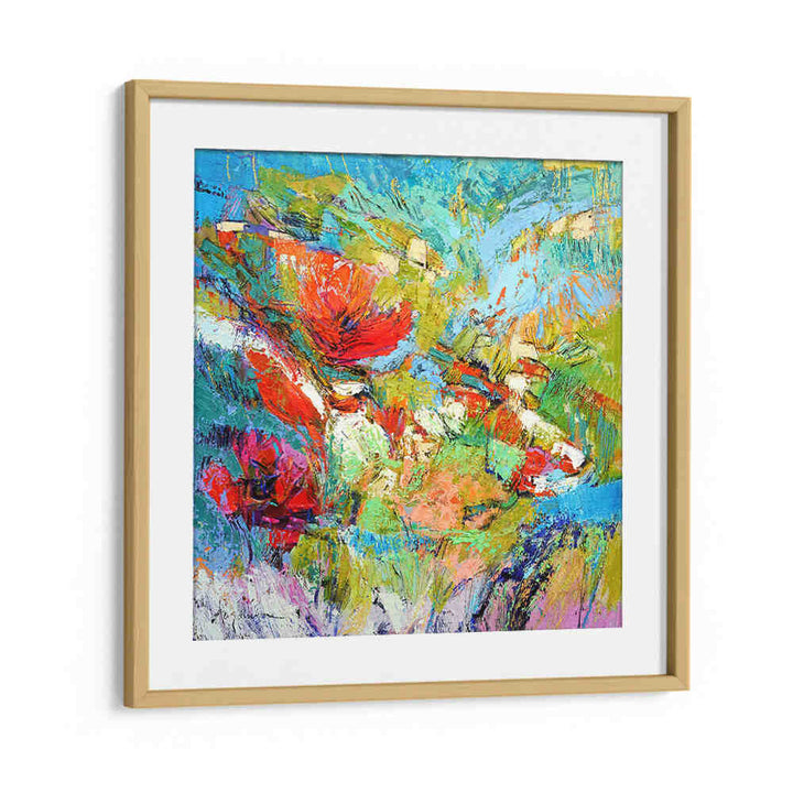 Oakwood Mount FLORAL HARMONY BURST , ABSTRACT PAINTINGS — vibrant abstract floral with bold red, blue, green strokes
