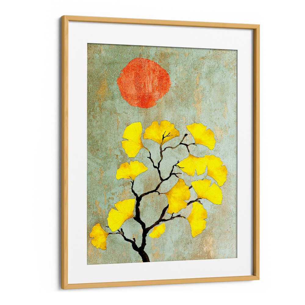 GINKO BILOBA AND SUN , FLORAL ,FLORAL FLOWER PAINTINGS