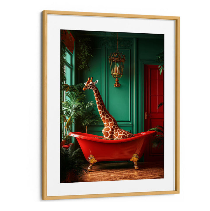 GIRAFFE IN THE BATHTUB TROPICAL ANIMALS , BATHROOM ART PRINTS