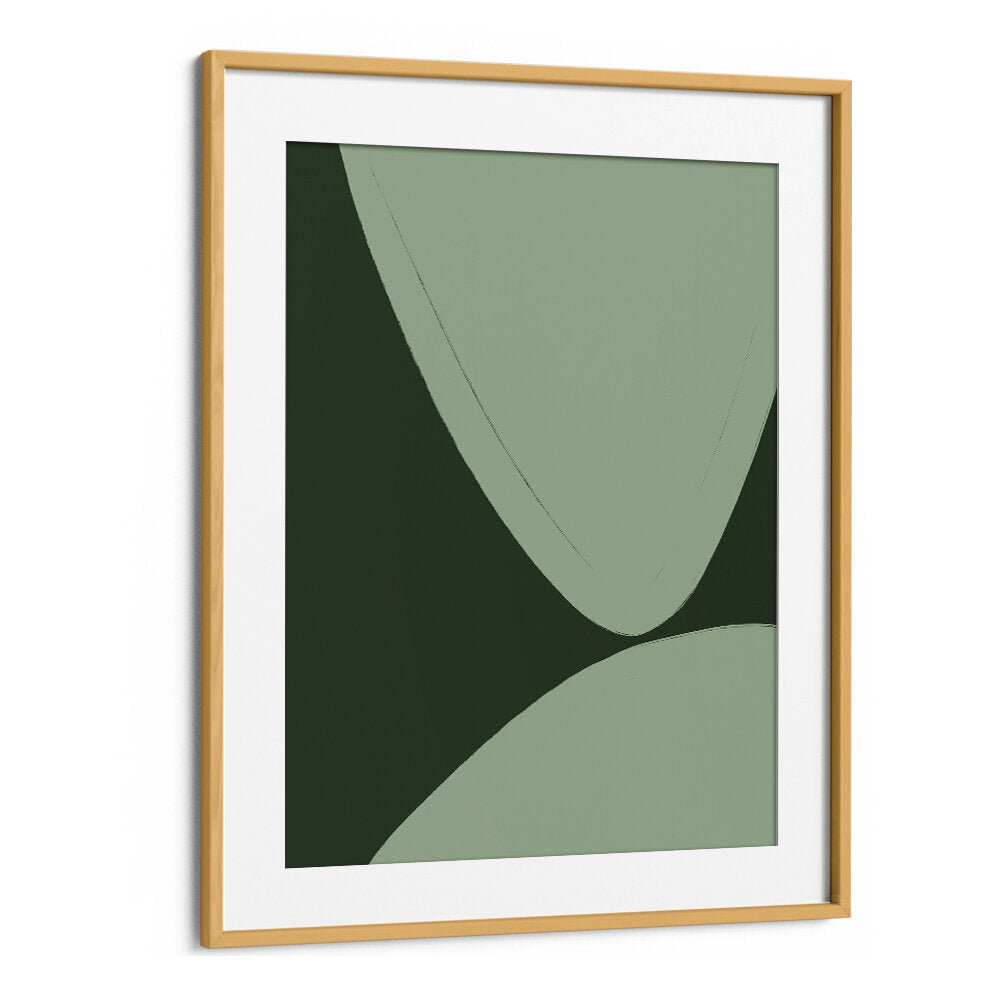 GREEN CURVED SHAPES , ABSTRACT PAINTINGS