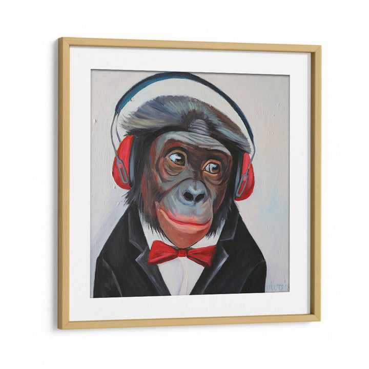 Stylish GROOVY PRIMATE TUNES, COMIC POSTERS featuring a dapper monkey in headphones, perfect for comic art lovers.