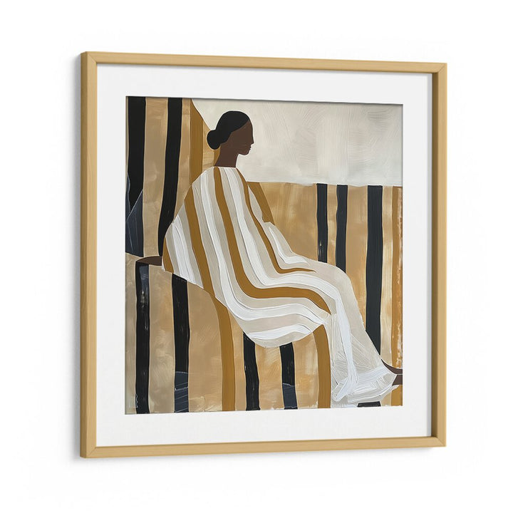 Elegant LADY IN STRIPES, PORTRAITS artwork featuring a seated woman with bold stripes, perfect for modern decor.