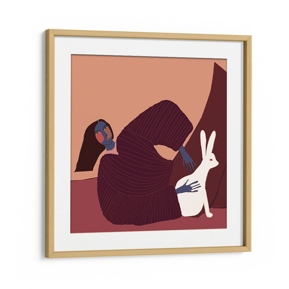 LADY AND RABBIT , PORTRAITS & FIGURATIVE ILLUSTRATIONS