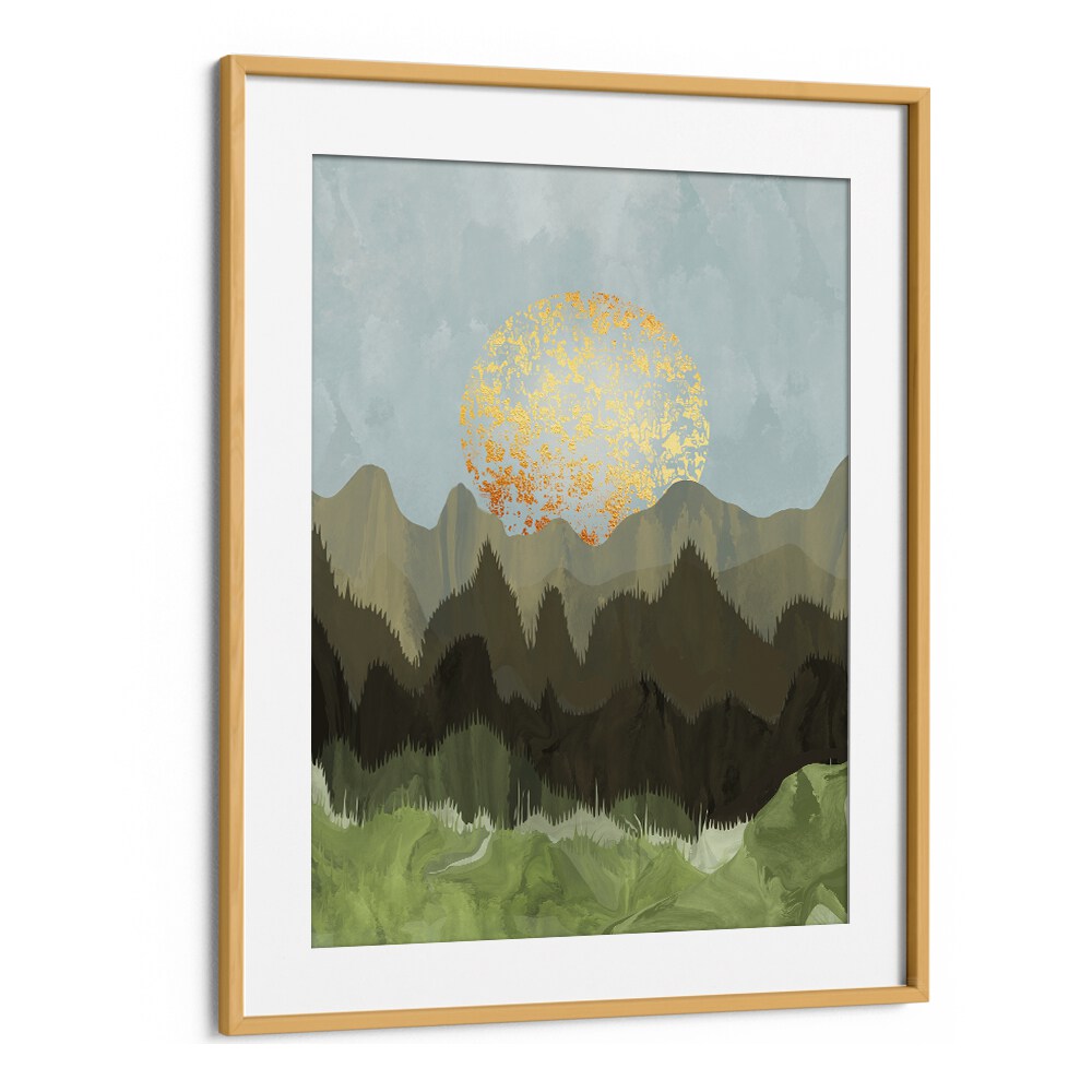 Stunning MOUNTAIN VIEW, LANDSCAPE PAINTINGS featuring serene mountains and a vibrant sun, perfect for nature lovers.