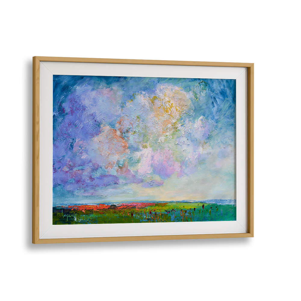 NATURE’S BEAUTY , LANDSCAPE PAINTINGS by Oakwood Mount — framed colorful meadow and dramatic pastel cloudscape