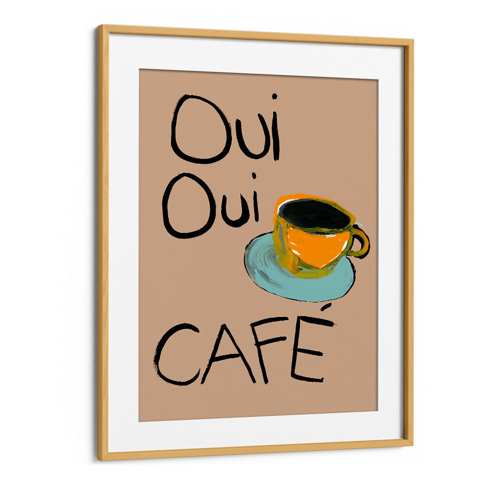 Bright abstract art featuring "OUI OUI CAFÉ, BAR" evokes café culture and enhances your living space.