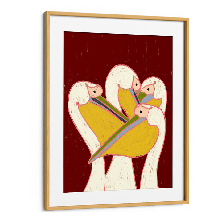 PELICANS OF THE BURGUNDY SKY  ,ANIMAL PAINTINGS