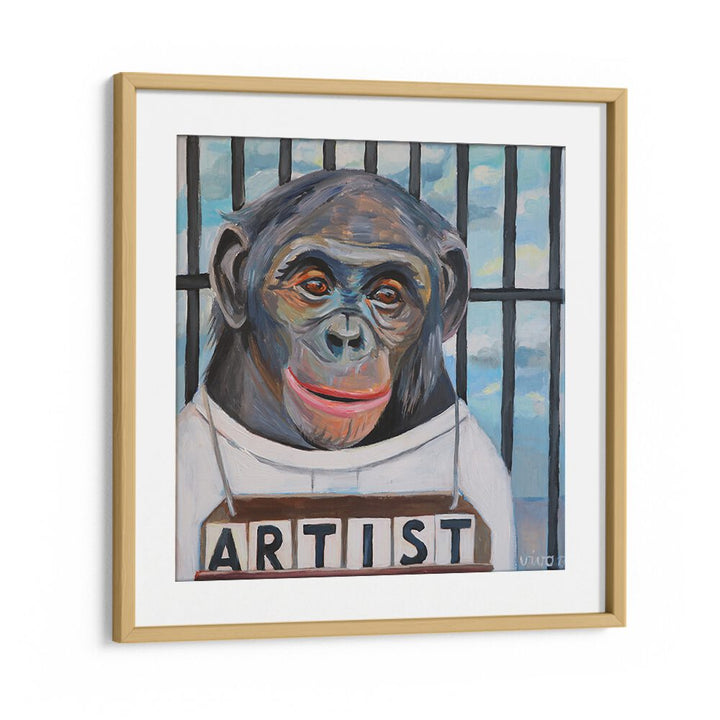 Vibrant PRIMATE PORTRAITURE, COMIC POSTERS showcasing a monkey artist, perfect for abstract art lovers.