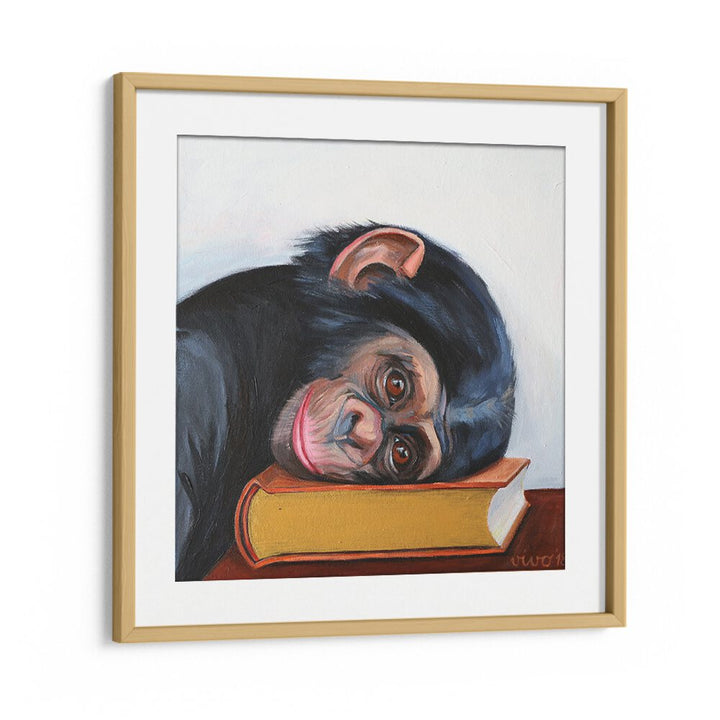 Whimsical RESTING MONKEY HEAD ON A BOOK, COMIC POSTERS adds charm and color to your comic decor collection.