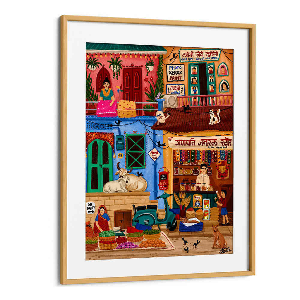 SABJI MARKET AND KIRANA STORE , INDIAN ART PAINTINGS