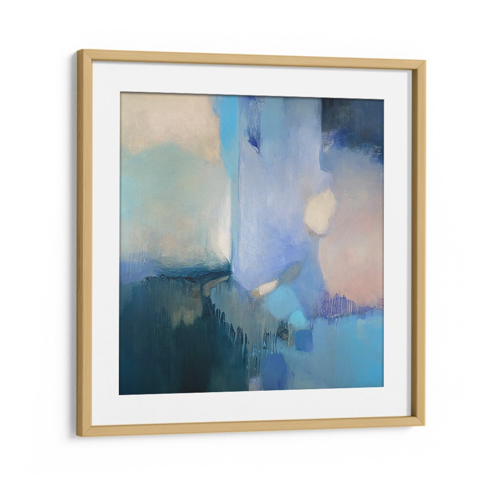Abstract painting titled "SAILING AWAY, ABSTRACT PAINTINGS," featuring soothing blue tones by Oakwood Mounts.