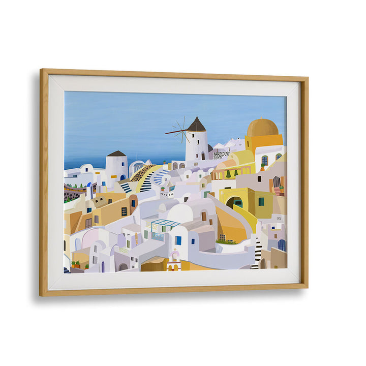 SANTORINI, YELLOW AND WHITE GREEK , TRAVEL POSTERS