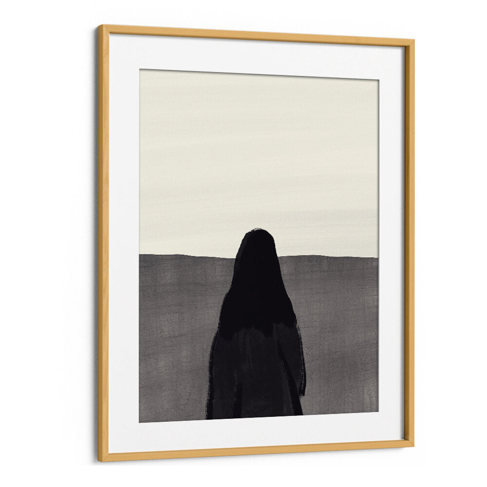 STANDING AGAINST A SERENE , ABSTRACT PAINTINGS