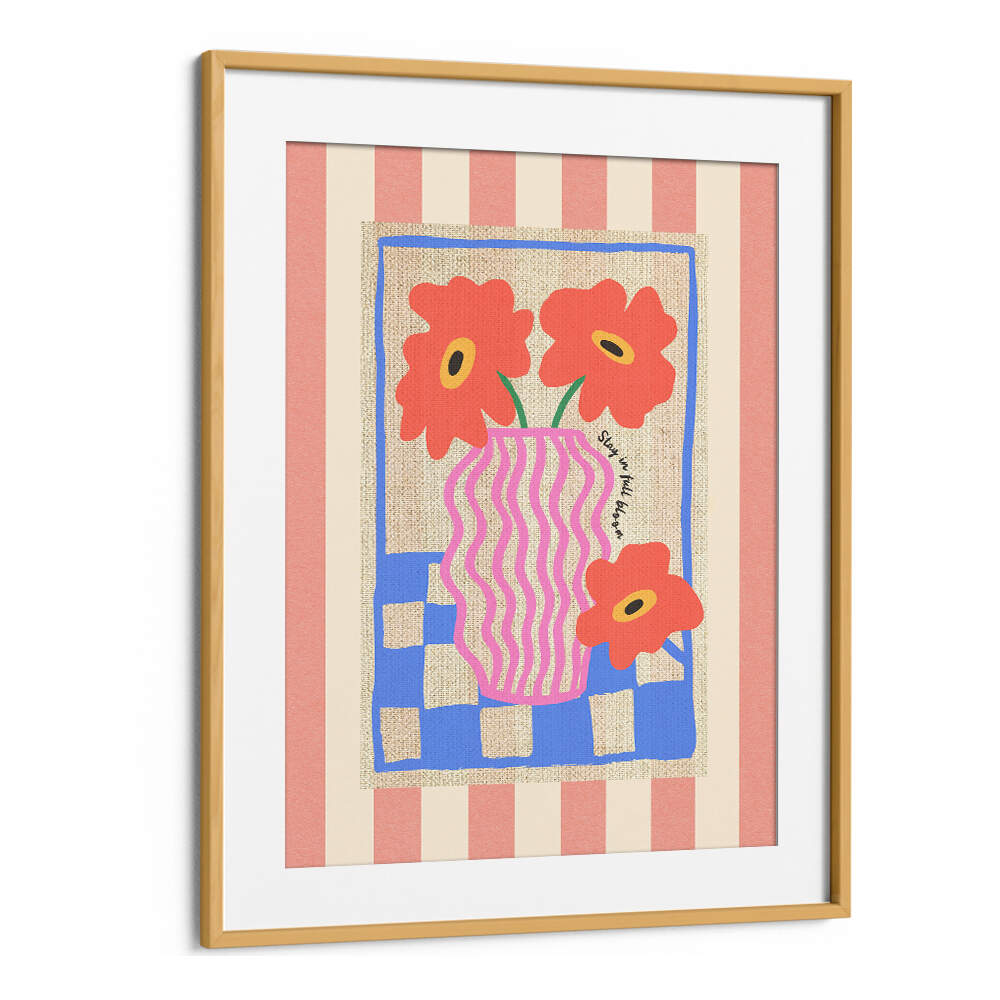 STAY IN FULL BLOOM FLOWERS ON STRIPES , FLORAL FLOWER PAINTINGS