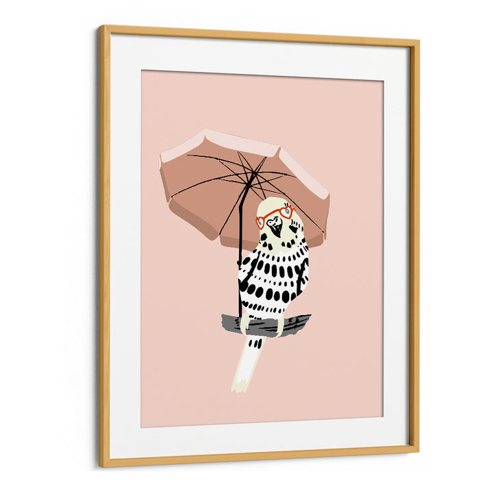 STYLISH BUDGIE UNDER UMBRELLA