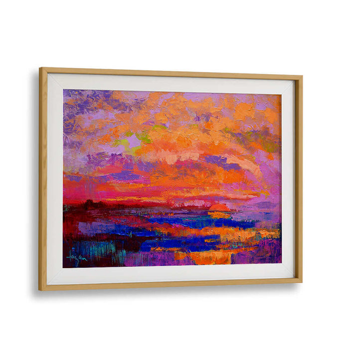 SUNSET HUES , LANDSCAPE PAINTINGS framed textured sunset landscape in warm orange and purple tones — Oakwood Mounts