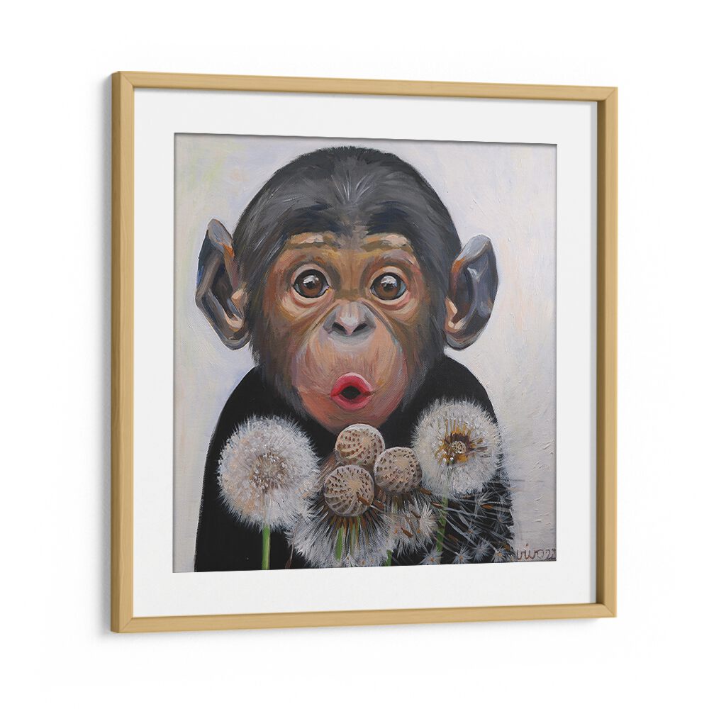 Surprised Monkey comic posters showcase a whimsical monkey with dandelions, perfect for your art collection.