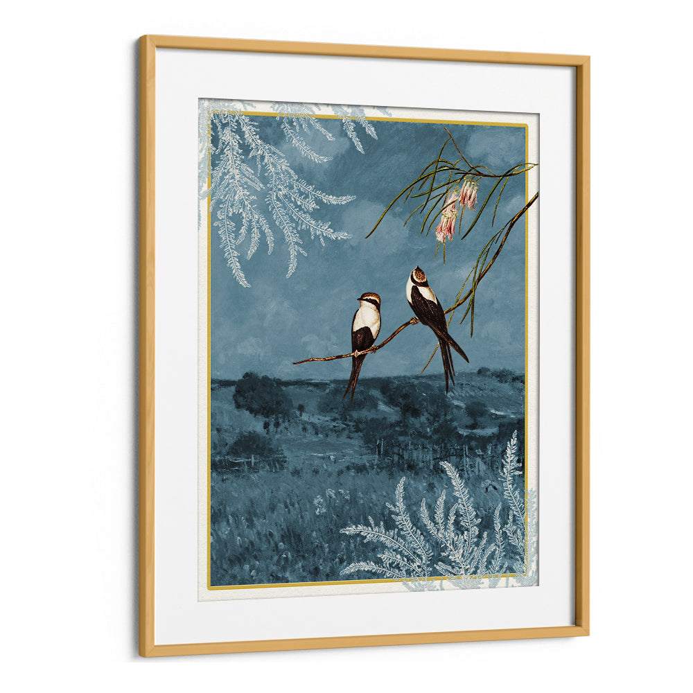 SWALLOWS IN BLUE LANDSCAPE