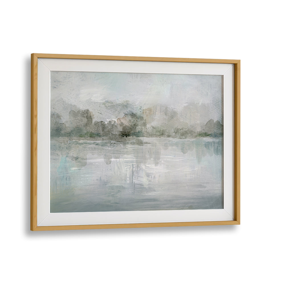 Serene TRANQUIL MISTY LAKE, LANDSCAPE PAINTINGS capturing a misty lake scene, perfect for a calming home decor.