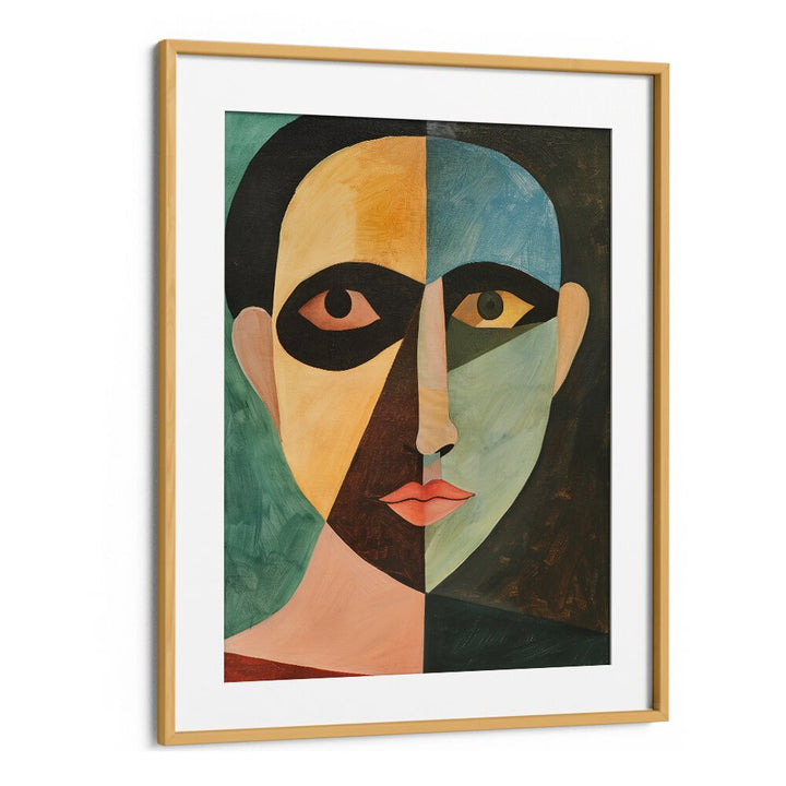 Stylized portrait titled "THE MAN IN GREEN, PORTRAITS," showcasing unique figurative art from Oakwood Mount.