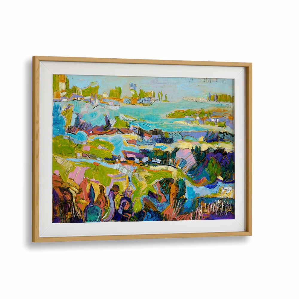 Oakwood Mount VIBRANT LANDSCAPE , LANDSCAPE PAINTINGS: framed abstract coastal landscape in bold colorful brushstrokes