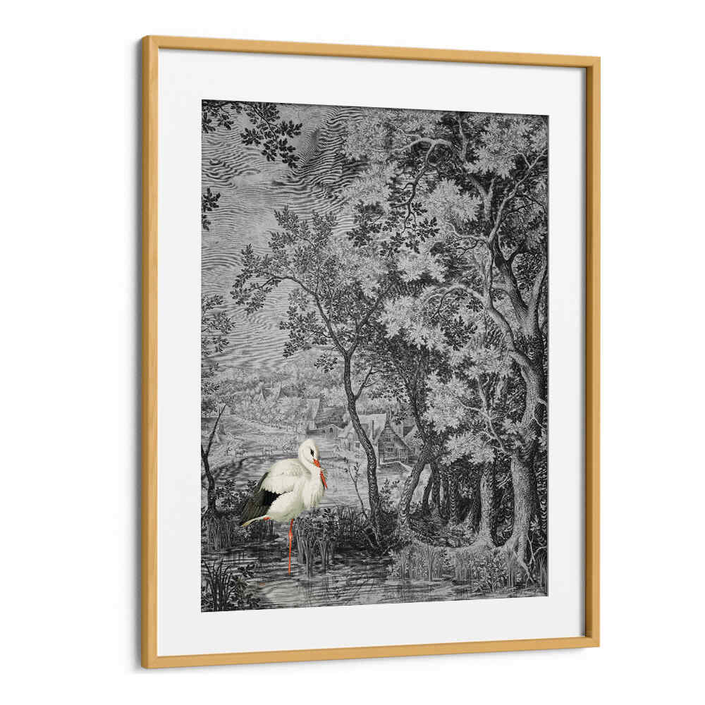 LANDSCAPE WITH STORK , ANIMAL PAINTINGS