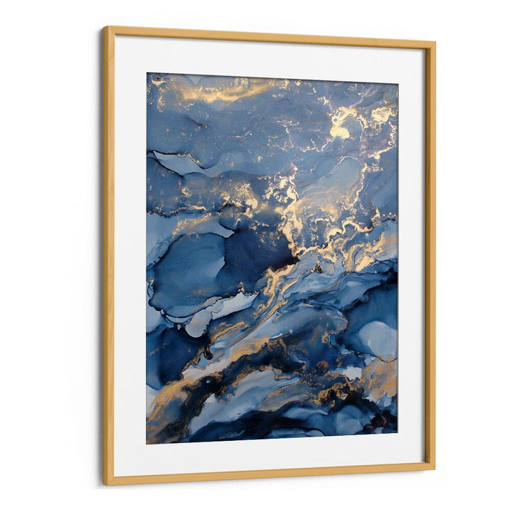 Stunning WAVES III, ABSTRACT PAINTINGS featuring blue and gold hues, perfect for modern decor.