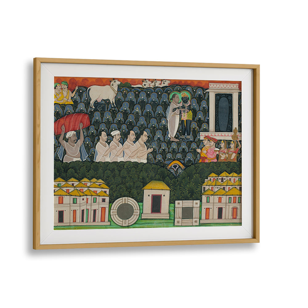 PRATHAM MILAN SHRINATHJI REVEALING HIMSELF TO VALABHACHARYA ON MOUNT GOVARDHAN  SACRED ENCOUNTER ON MOUNT GOVARDHAN , INDIAN ART PAINTINGS