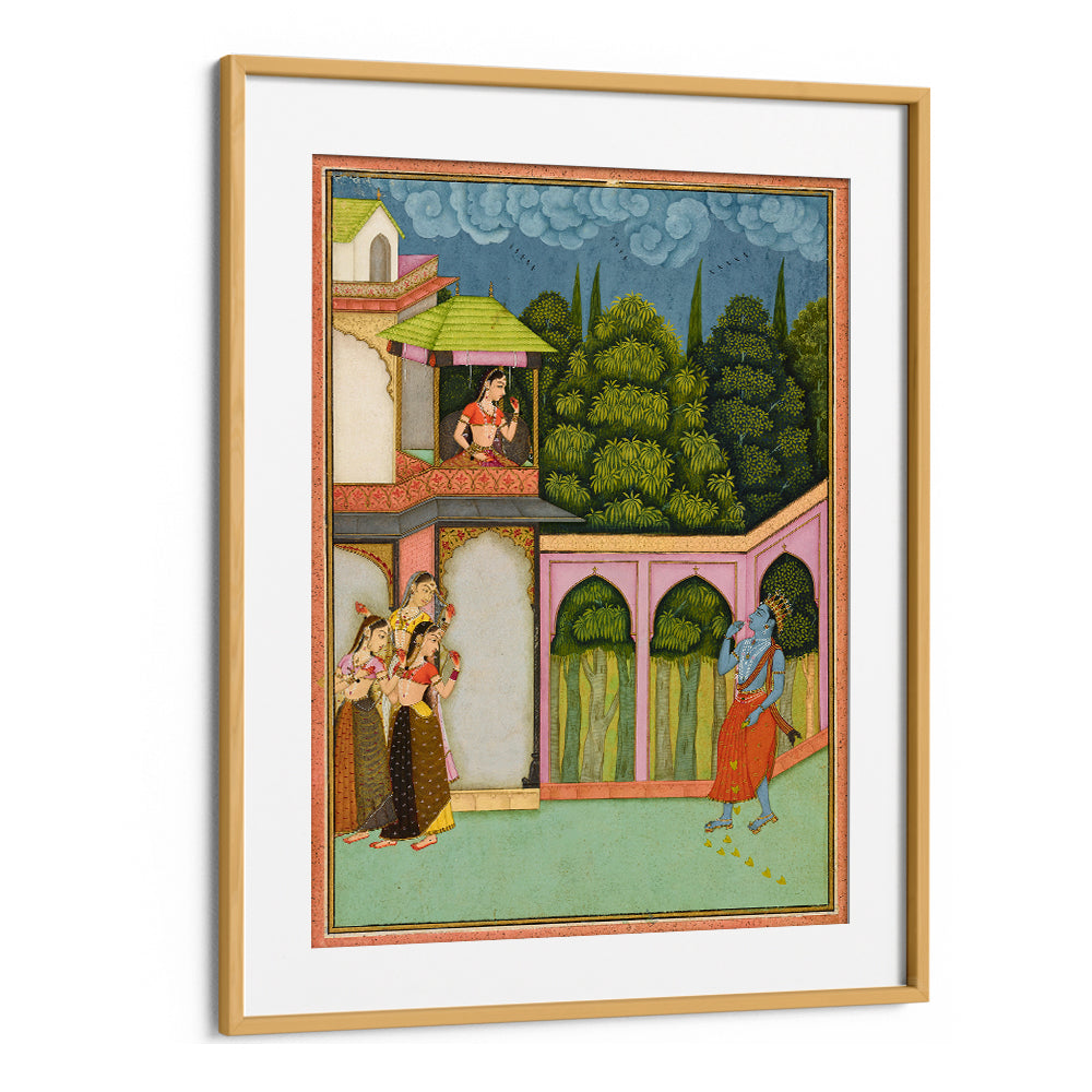 KRISHNA APPROACHES RADHA , INDIAN ART PAINTINGS