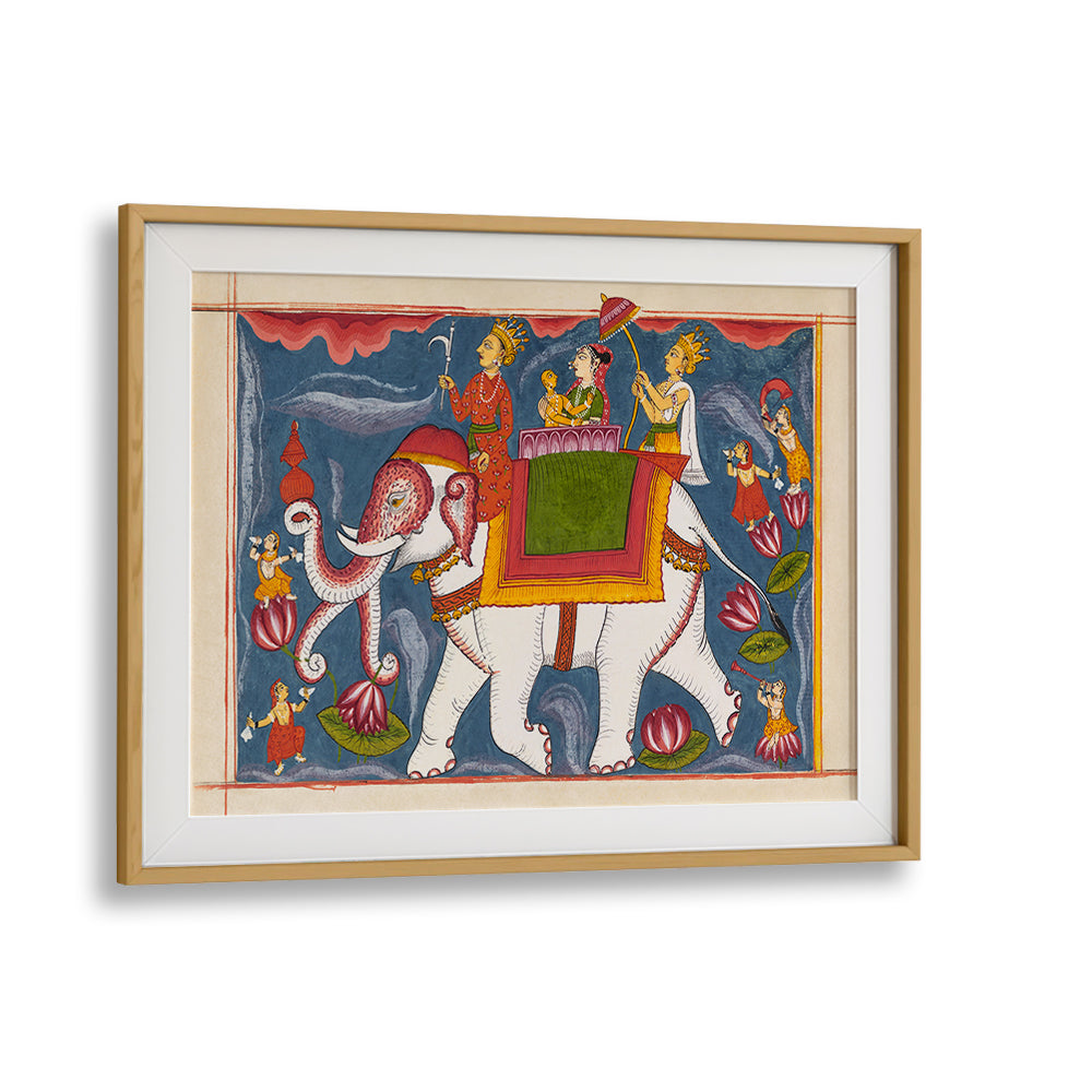 INDRA CONVEYING JINA RISHABHANATHA ON AIRAVATA , INDIAN ART PAINTINGS