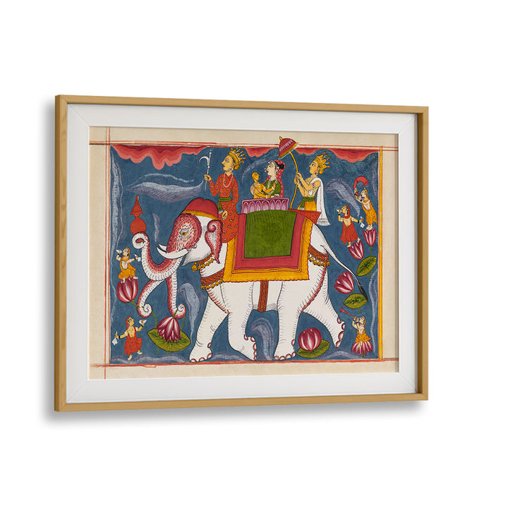 INDRA CONVEYING JINA RISHABHANATHA ON AIRAVATA , INDIAN ART PAINTINGS