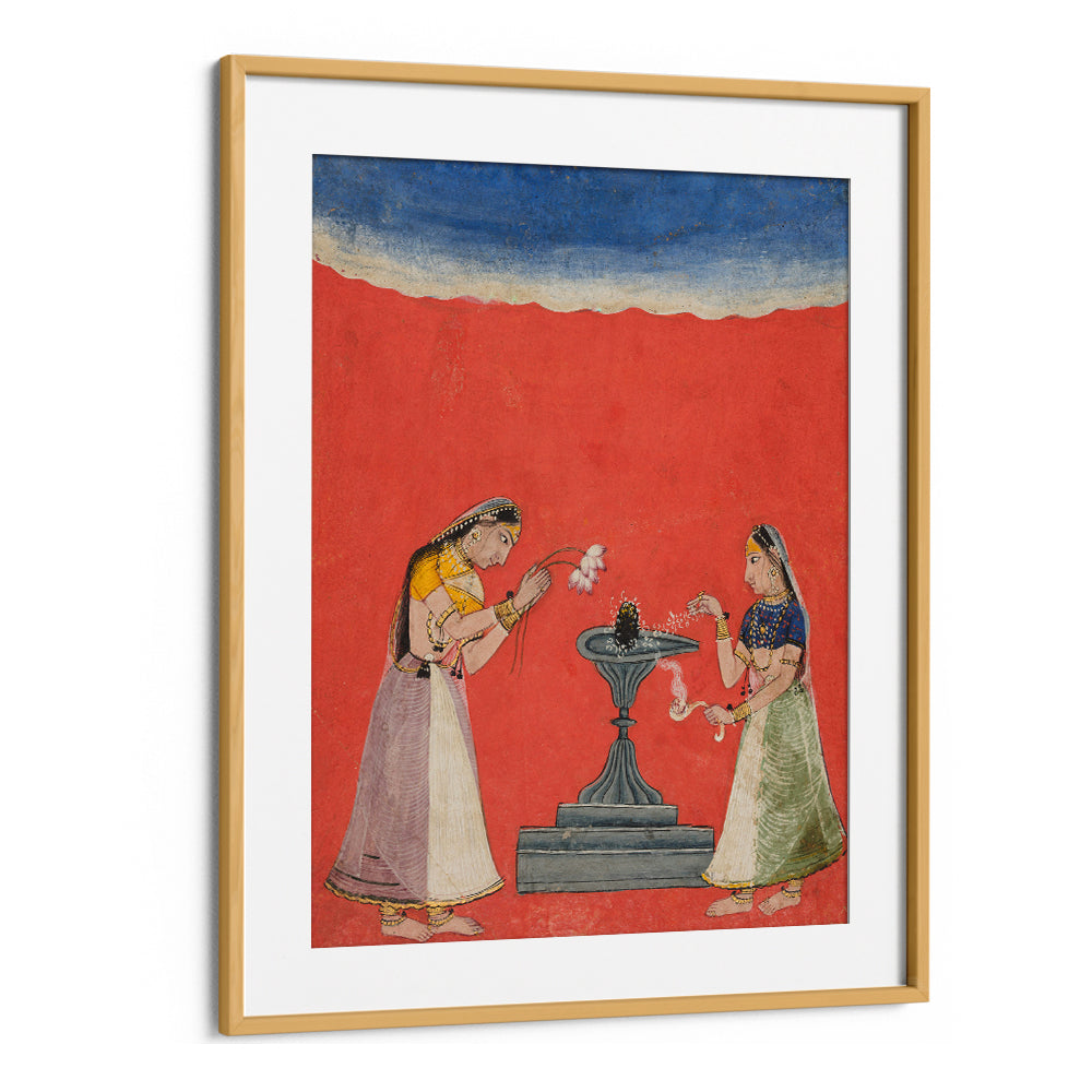 WOMEN WORSHIPPING A SHIVA LINGA , INDIAN ART PAINTINGS