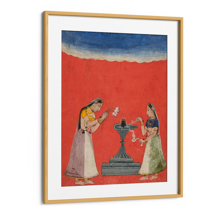 WOMEN WORSHIPPING A SHIVA LINGA , INDIAN ART PAINTINGS