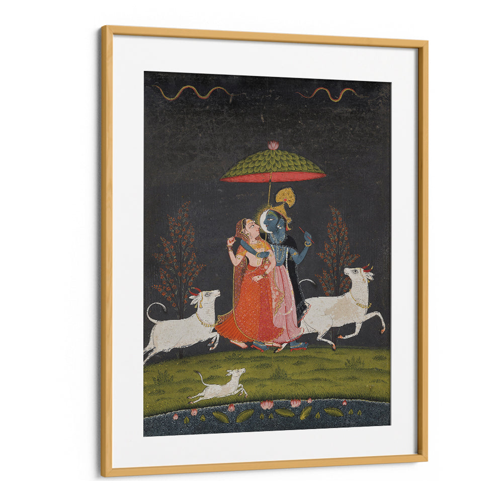 RADHA AND KRISHNA IN THE RAIN , INDIAN ART PAINTINGS