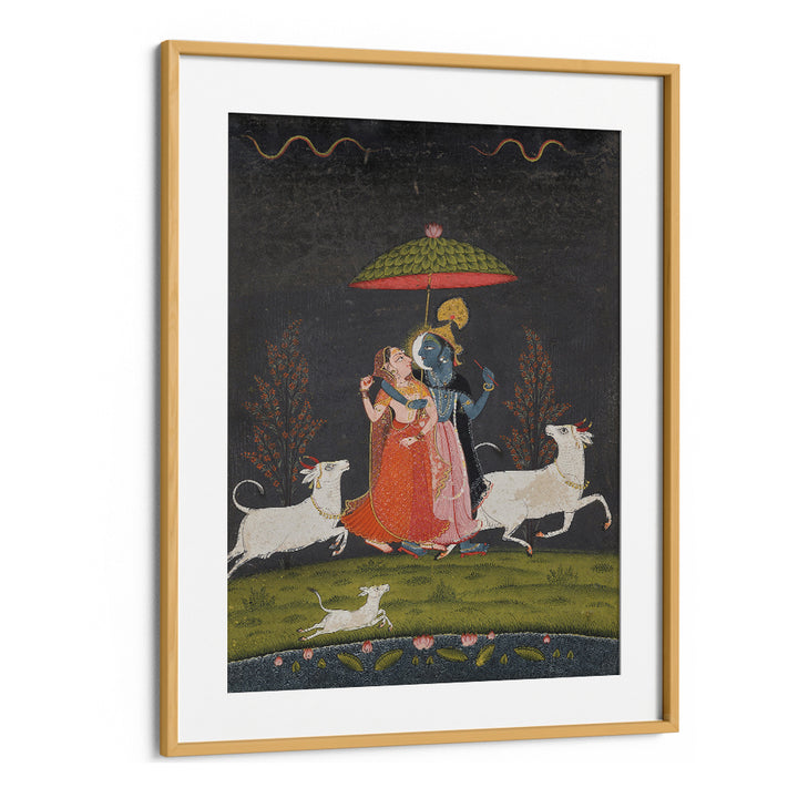 RADHA AND KRISHNA IN THE RAIN , INDIAN ART PAINTINGS