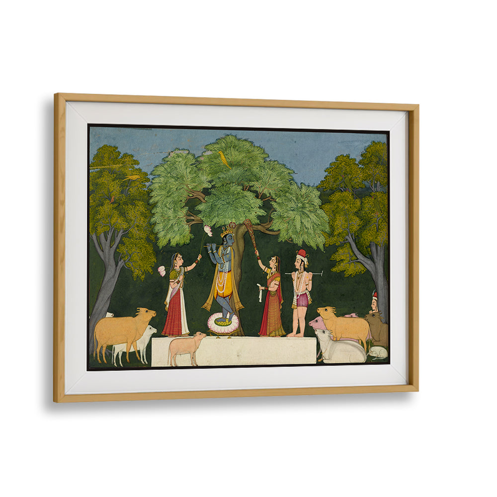 KRISHNA ENTERTAINS HIS COMPANIONS , INDIAN ART PAINTINGS