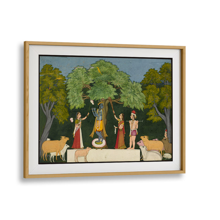 KRISHNA ENTERTAINS HIS COMPANIONS , INDIAN ART PAINTINGS