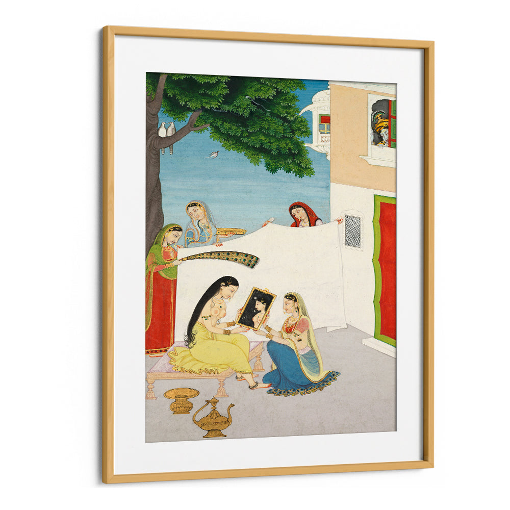 TOILETTE OF RADHA , INDIAN ART PAINTINGS