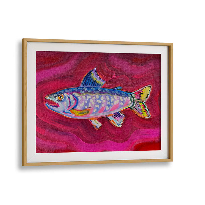 OakwoodMount TROUT , KITCHEN POSTERS colorful painted trout on vibrant magenta background framed kitchen art