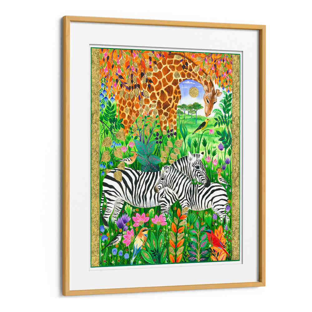 GIRAFFE AND ZEBRAS , ANIMAL PAINTINGS