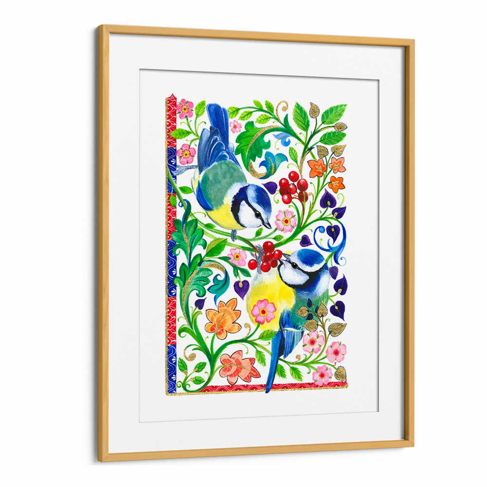 BLUE TITS AND BERRIES , ANIMAL PAINTINGS