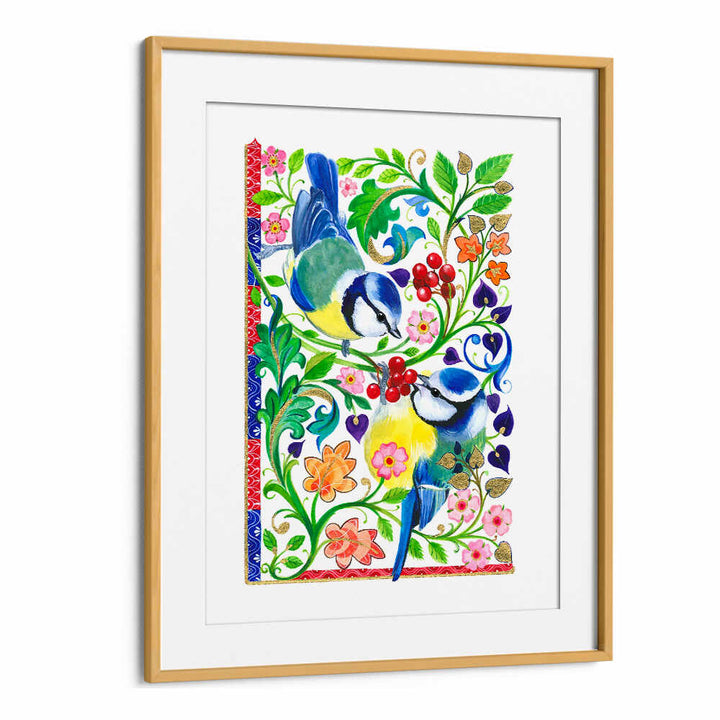 BLUE TITS AND BERRIES , ANIMAL PAINTINGS