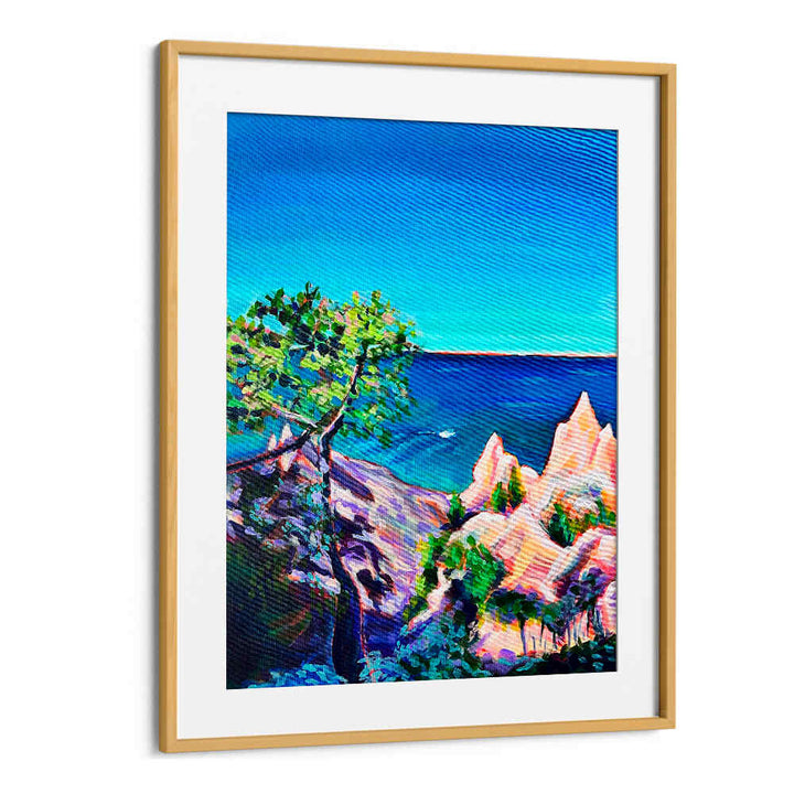 CHIMNEY BLUFFS , LANDSCAPE PAINTINGS by OakwoodMount - coastal cliff painting with tree, sea and vivid sky